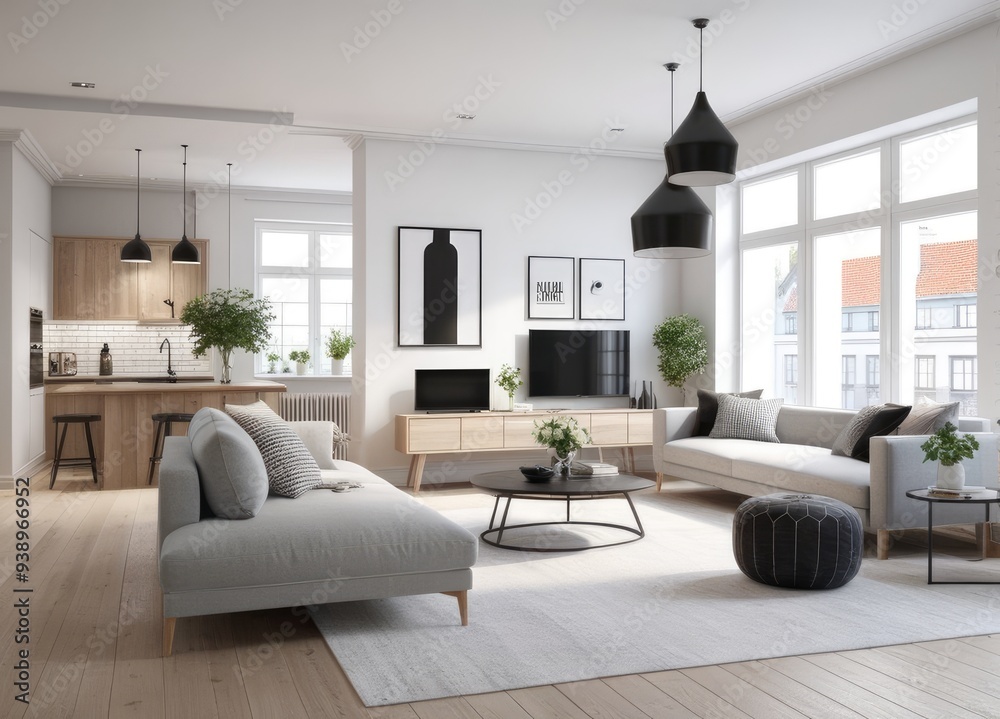 Fototapeta premium new modern scandinavian loft apartment. 3d rendering