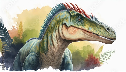 dimetrodon dinosaur realistic watercolor painting retro vintage style isolated on white back. tyrannosaurus rex dinosaur