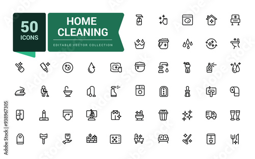 Outline icons about home cleaning. Contains such icons as cleaning and sanitizer products. Minimalistic web and UI icon. Outline icons collection.
