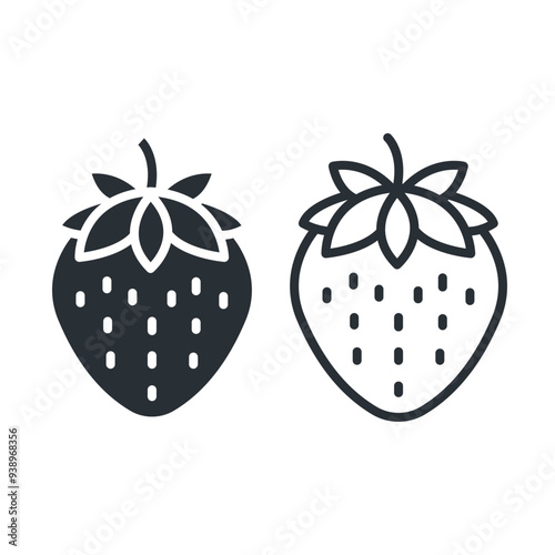 Fresh strawberry fruit flat and line icon. Isolated vector illustration.	