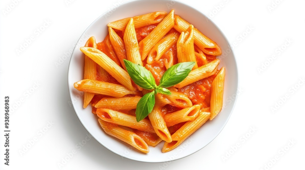 Penne alla Vodka pasta in a pink tomato cream sauce isolated on white background, italian food collection Penne alla Vodka pasta in a pink tomato cream sauce isolated on white background, italian food collection