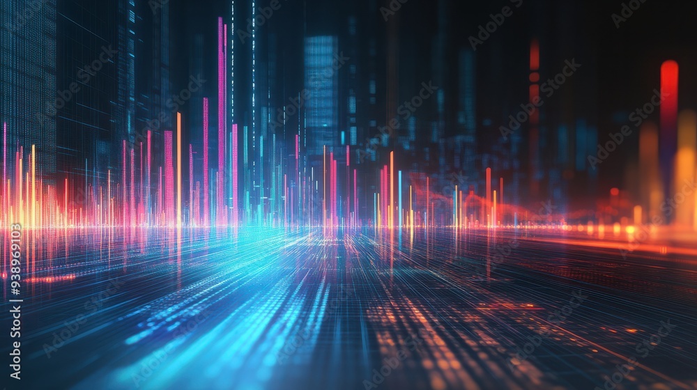 Perspective view of stock market growth, business investing and data concept with digital financial chart graphs Perspective view of stock market growth, business investing and data concept with digital financial chart graphs