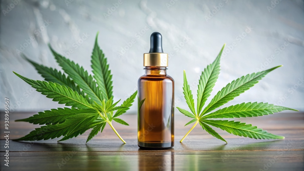 Sleek modern icons of hemp leaves and droppers surround a minimalist CBD oil bottle, conveying a sense of contemporary wellness and natural relaxation. Sleek modern icons of hemp leaves and droppers surround a minimalist CBD oil bottle, conveying a sense of contemporary wellness and natural relaxation.