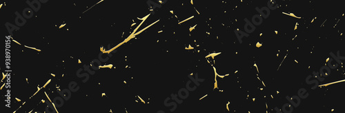 Stylish banner, cover design. Black texture background, gold texture. Geometric original abstract pattern with spots, cracks, scratches. Grunge overlay layer.
