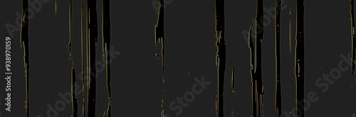 Stylish banner, cover design. Black texture background, gold texture, embossing. Geometric stripe pattern with spots, cracks, scratches. Grunge overlay layer.
