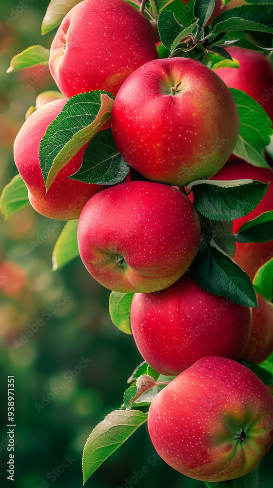 Obraz premium red apples hanging on the tree