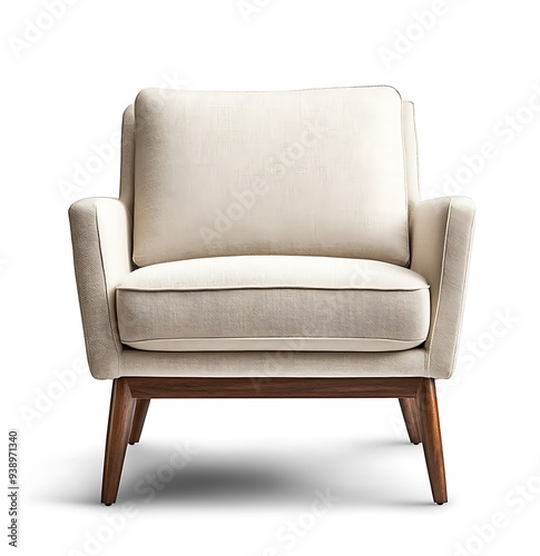 Beige Upholstered Armchair with Wooden Legs - Modern Furniture