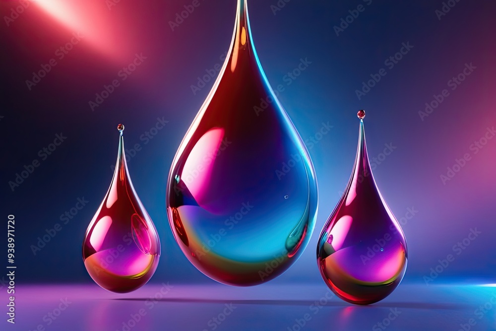 Vibrant 3D Liquid Droplets with Futuristic Design and Colorful Refraction Effects Vibrant 3D Liquid Droplets with Futuristic Design and Colorful Refraction Effects