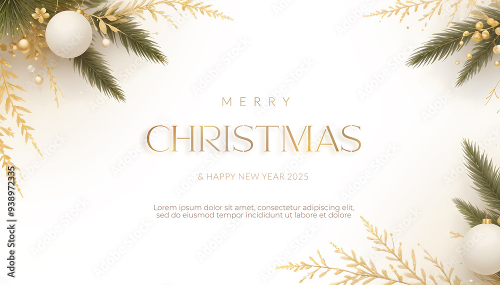 Obraz premium Merry Christmas Background with Elegant gold and white ornaments