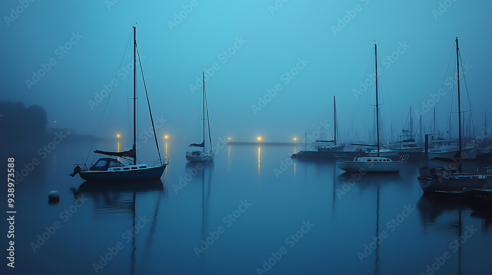 harbor, pale blue hour, surreal, detailed, peaceful, rain harbor, pale blue hour, surreal, detailed, peaceful, rain