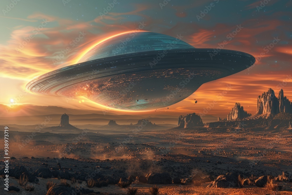 Saturn glows majestically in the twilight sky over a vast desert, revealing rugged terrain and distant peaks Saturn glows majestically in the twilight sky over a vast desert, revealing rugged terrain and distant peaks