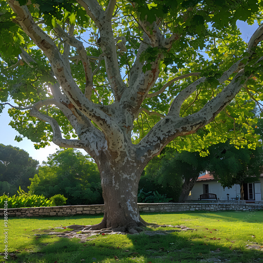 An ancient tree in a home's garden. An ancient tree in a home's garden.