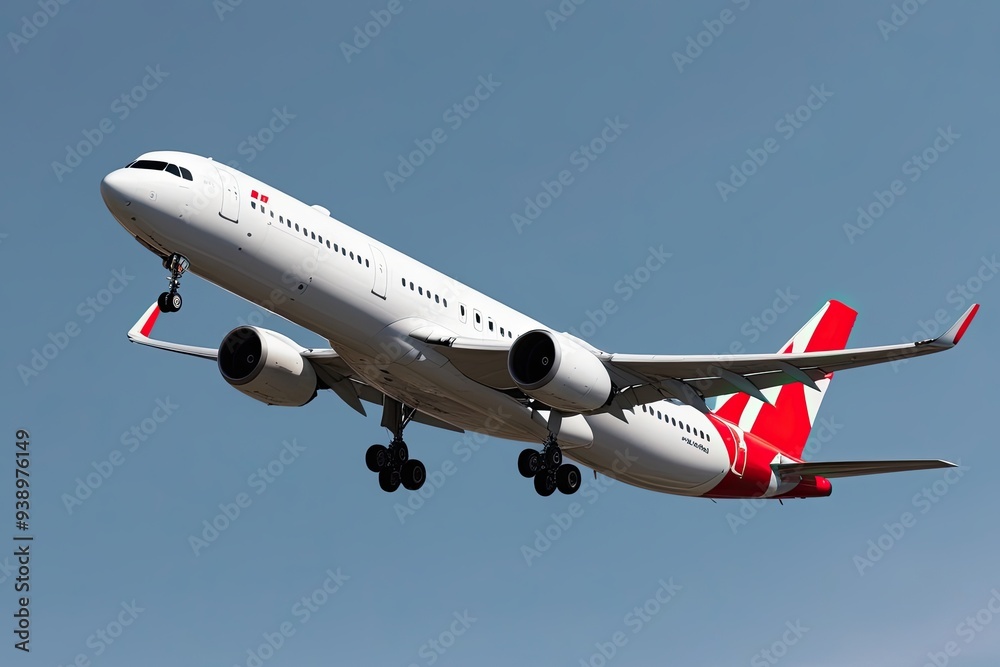 Sleek White Passenger Jet Climbing Against a Clear Sky Background Sleek White Passenger Jet Climbing Against a Clear Sky Background
