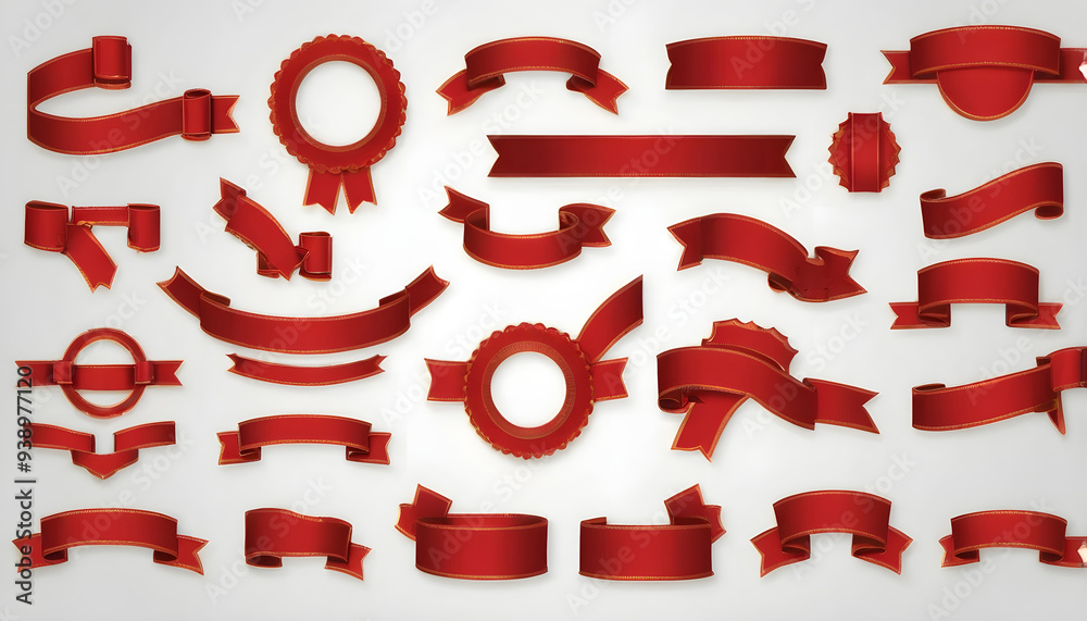 Versatile and Stylish Flat Red Ribbon Banners and Tags for Creative Use Versatile and Stylish Flat Red Ribbon Banners and Tags for Creative Use