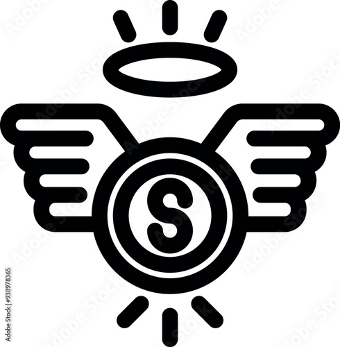 Angel investor is providing startup funding, depicted by a coin with wings and a halo