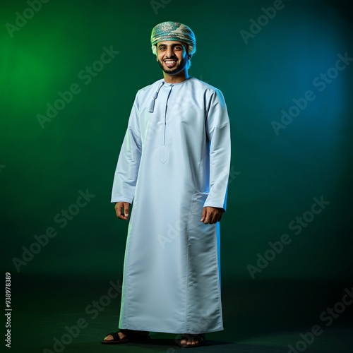 Omani arab man posing for camera on a colorful background photo