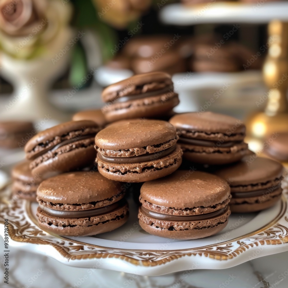 chocolate macarons. dark brown color chocolate macarons. dark brown color