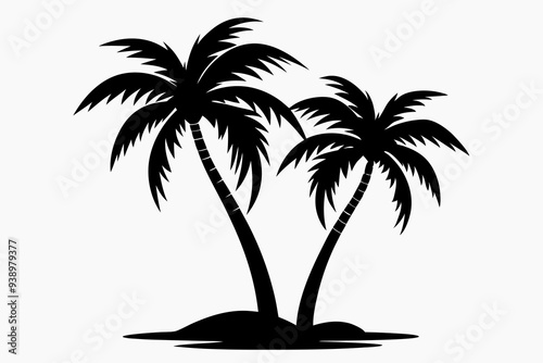 Set of palm trees silhouette art  black and white vector illustration on white background generated by AI