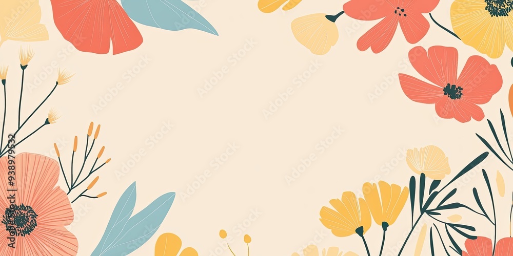 Fototapeta premium Colorful Floral Frame on Cream Background