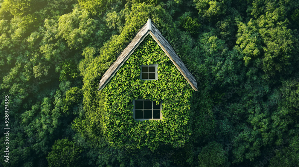 House Covered in Ivy in Lush Forest House Covered in Ivy in Lush Forest
