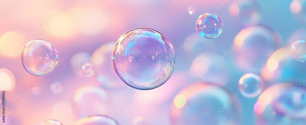Dreamy Soap Bubbles on Pastel Background Dreamy Soap Bubbles on Pastel Background