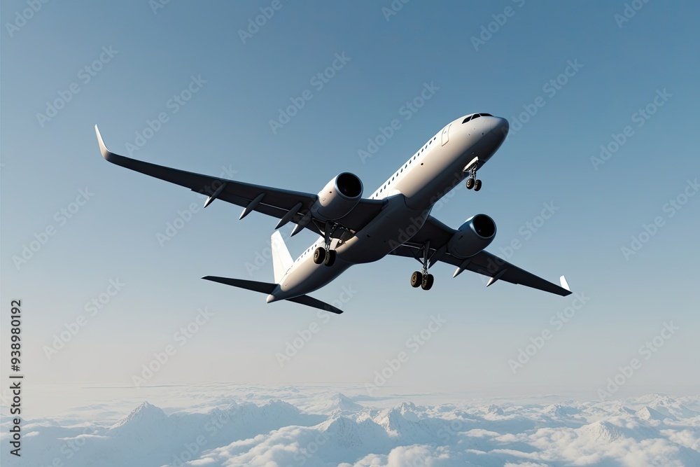 Elegant Airplane Ascent 3D Render on Clean White Background