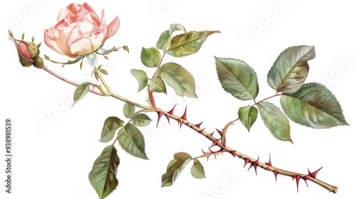 Delicate Rose Blossom and Thorny Stem