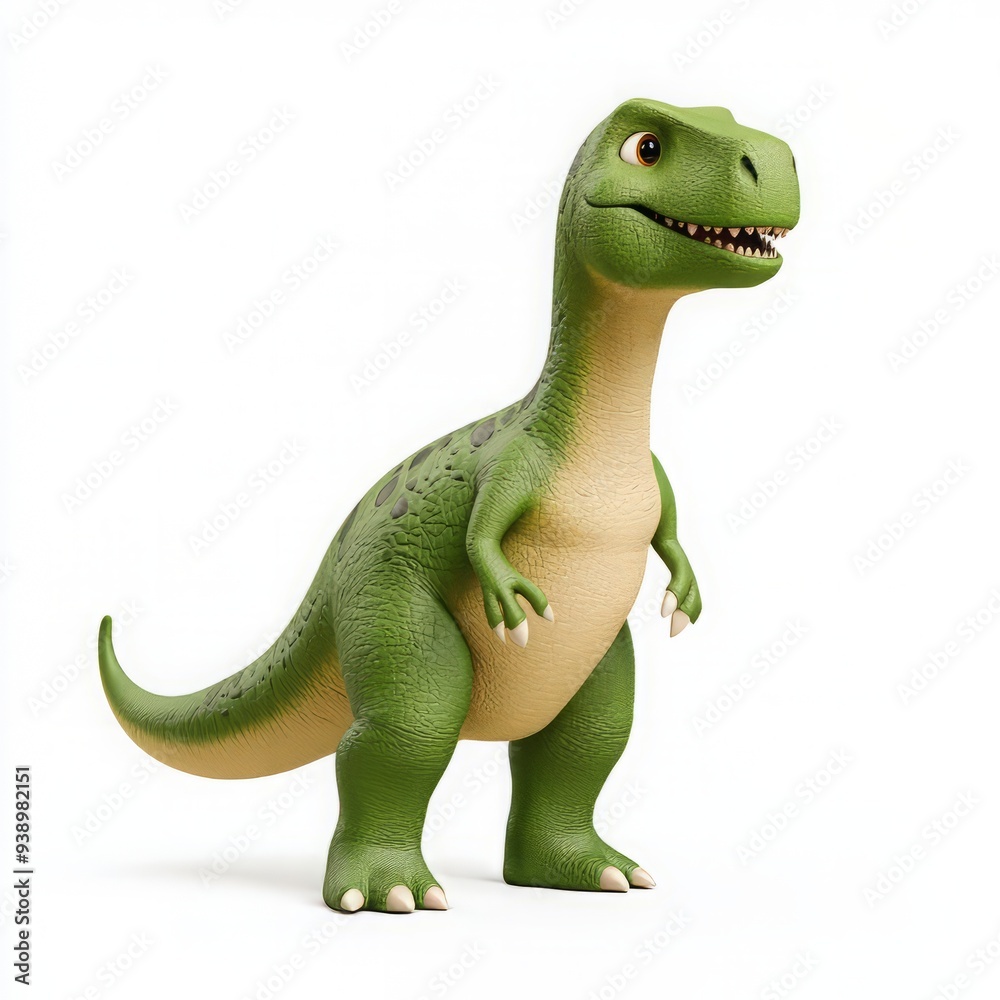 Cute green cartoon dinosaur standing on a white background, perfect for kids' illustrations and educational materials. Cute green cartoon dinosaur standing on a white background, perfect for kids' illustrations and educational materials.
