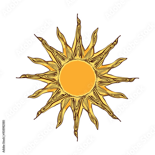 Stylized Sun Illustration with Radiant Rays