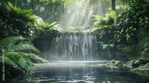 Tranquil Waterfall in Lush Jungle