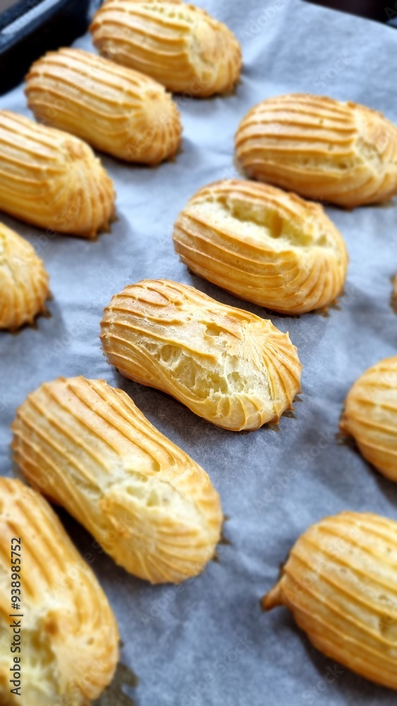 eclairs on a baking sheet. food concept. dessert eclairs on a baking sheet. food concept. dessert