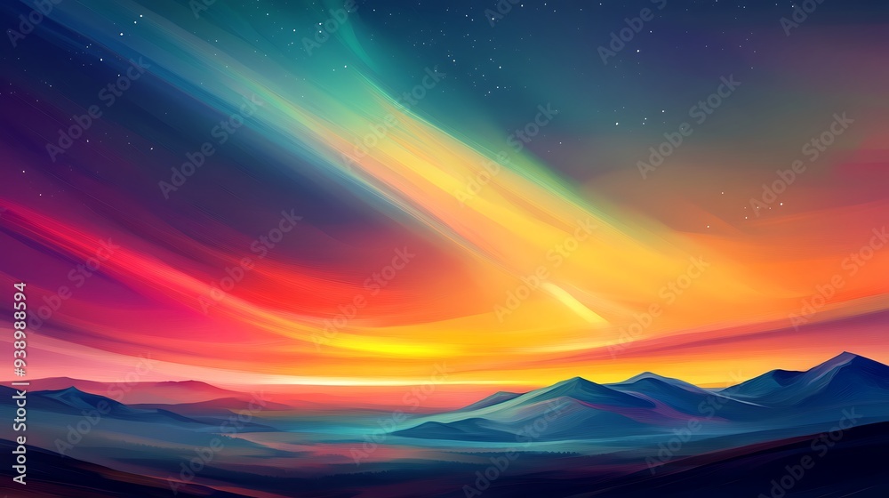 A vibrant, glowing aurora background with a dark, open sky for text 