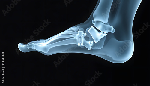 X-ray normal human's foot lateral isolated with white highlights, png photo