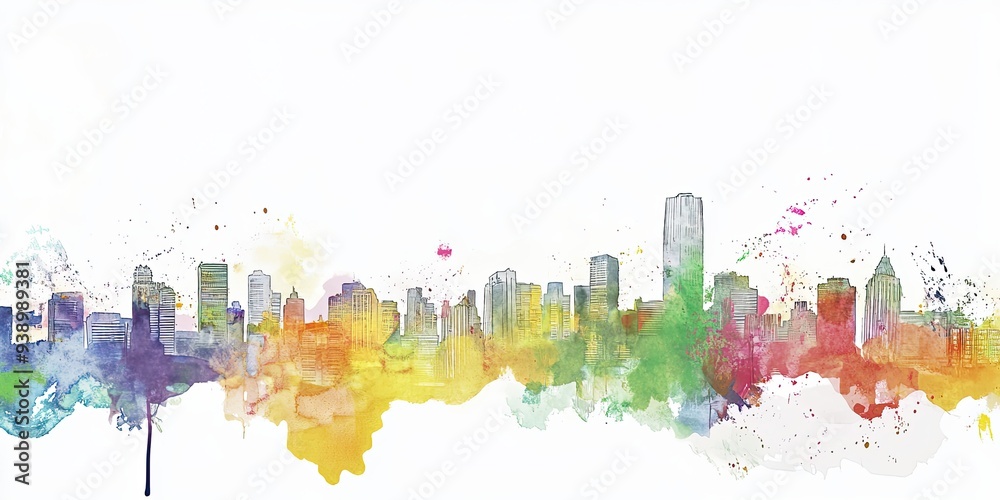 Obraz premium Vibrant Watercolor City Skyline Art