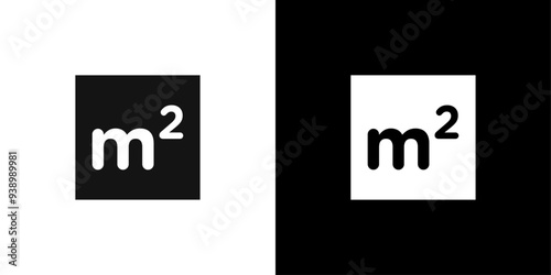 m2 area unit icon Flat fill set collection