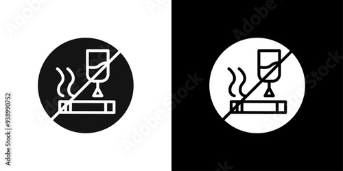 No alcohol and cigarettes icon Flat fill set collection