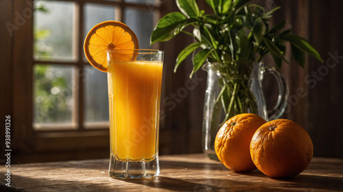 Homemade Orange Juice on Rustic Table