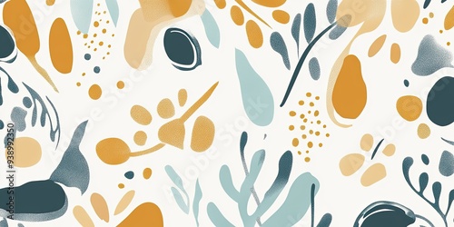 Abstract Floral Pattern in Blue and Orange Tones
