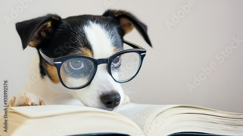 Dopamine-colored glasses, dog, white background, magazine style, 50 prime focus, Reading, cat reading,