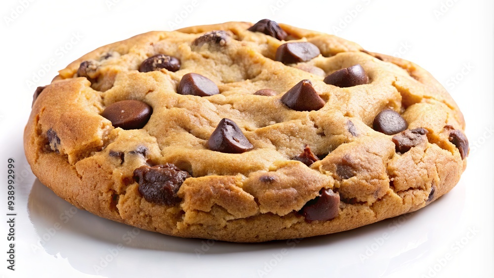 Warmly lit, crispy-edged, and soft-centered chocolate chip cookie sits solitary on a clean white background, emitting a fresh-baked aroma and tempting sweet tooth satisfaction. Warmly lit, crispy-edged, and soft-centered chocolate chip cookie sits solitary on a clean white background, emitting a fresh-baked aroma and tempting sweet tooth satisfaction.