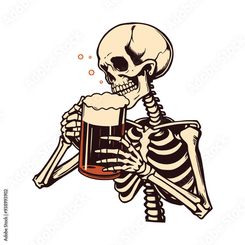 Skeleton Enjoying a Mug of Beer