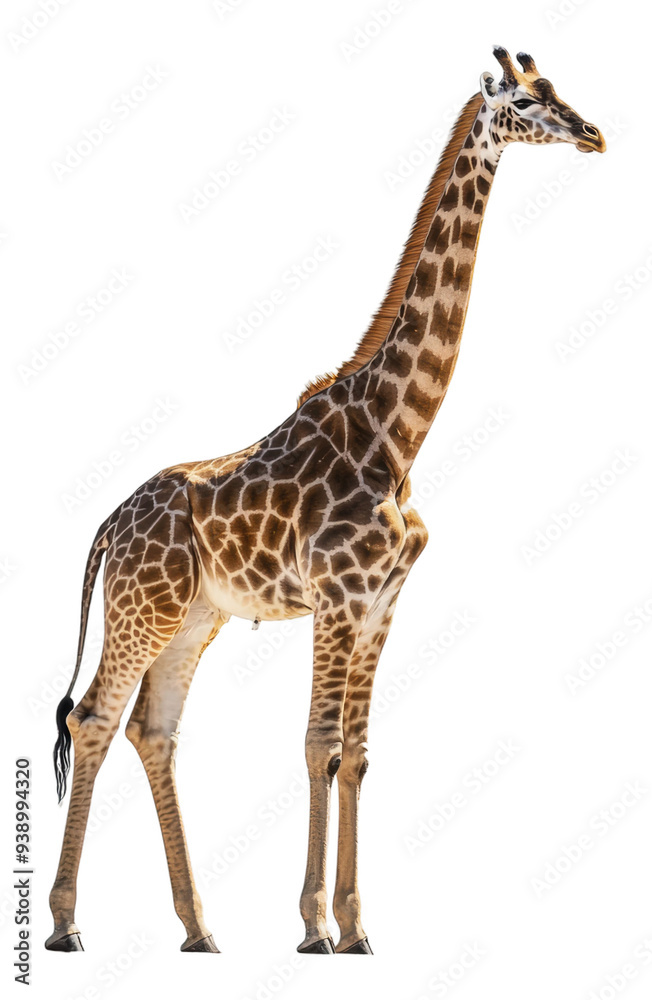Fototapeta premium PNG Giraffe poised in a bright studio