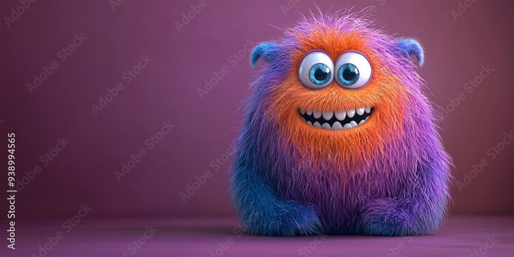 Fototapeta premium A vibrant, funny cartoon monster character with a playful expression, perfect for Halloween themes and decorations, with copy space.
