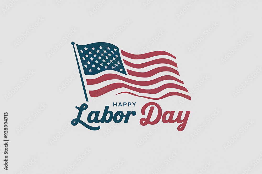 logo of Happy Labor day. Holiday celebration. Text and US flag, design logo of Happy Labor day. Holiday celebration. Text and US flag, design