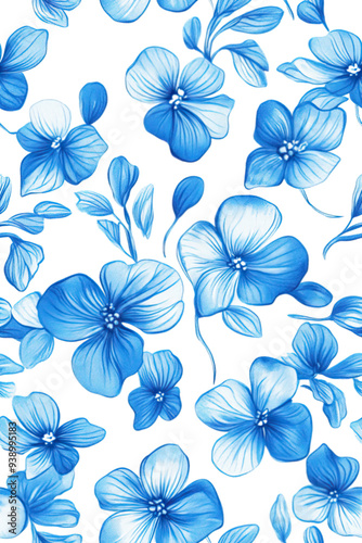 Wallpaper Mural Seamless pattern with little blue flowers on a white background Torontodigital.ca