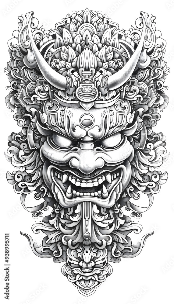 Beshimi Mask black and white illustration Beshimi Mask black and white illustration