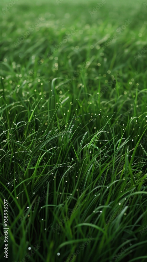 A close-up of a lush field with green grass and water droplets creates a calm, refreshing scene, inviting appreciation of nature's beauty. A close-up of a lush field with green grass and water droplets creates a calm, refreshing scene, inviting appreciation of nature's beauty.