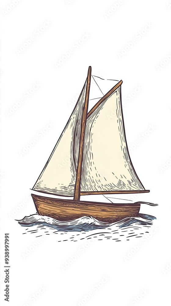 Obraz premium Illustration of a Traditional Sailboat on Water