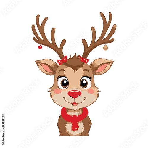 Cheerful Reindeer with Red Scarf and Bow