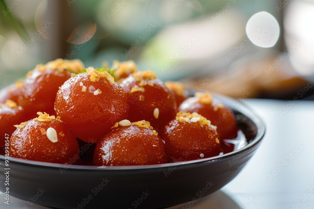 Gulab Jamun in a glass bowl on wood background with Almonds happy diwali Gulab Jamun in a glass bowl on wood background with Almonds happy diwali